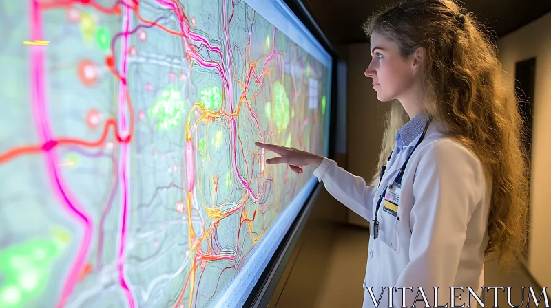 Female Scientist Examining Data Display AI Image