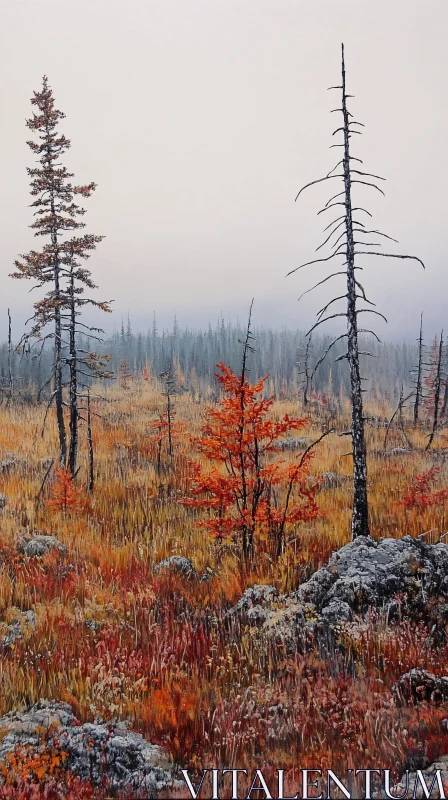 AI ART Foggy Field with Autumn Foliage