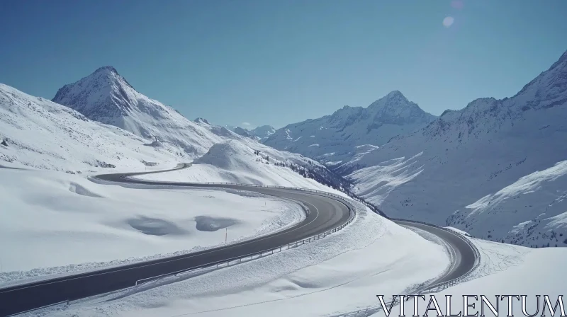 AI ART Winding Mountain Road in Winter Landscape