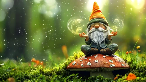 Meditative Gnome on Mushroom