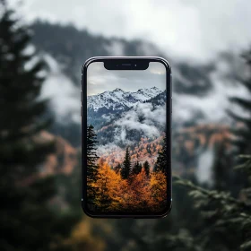 Mountain Scenery on a Phone Display