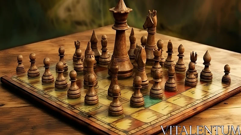 Captivating Abstract Chess Art on Wooden Board AI Image