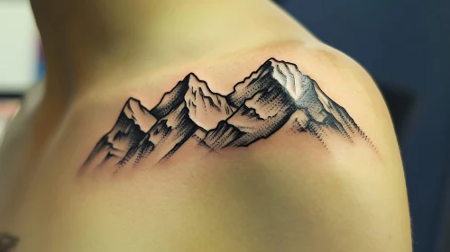 Monochrome Mountain Tattoo Art on Shoulder