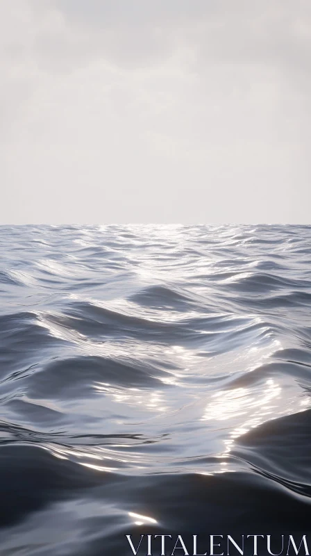 AI ART Calm Ocean Waves with Sunlight Reflection