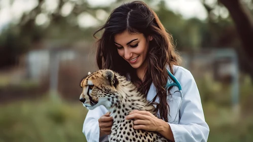 Gentle Moment: Vet and Cheetah