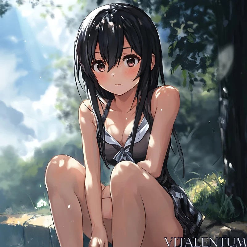 Anime Girl in Nature AI Image