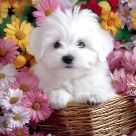 Cute Puppy Surrounded by Colorful Blossoms