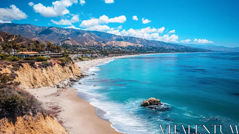 Ocean View with Mountains and Beach AI Image