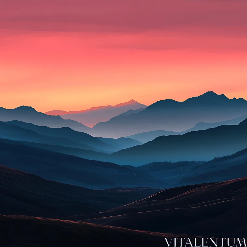 Blue Mountains Pink Sunset Vista AI Image