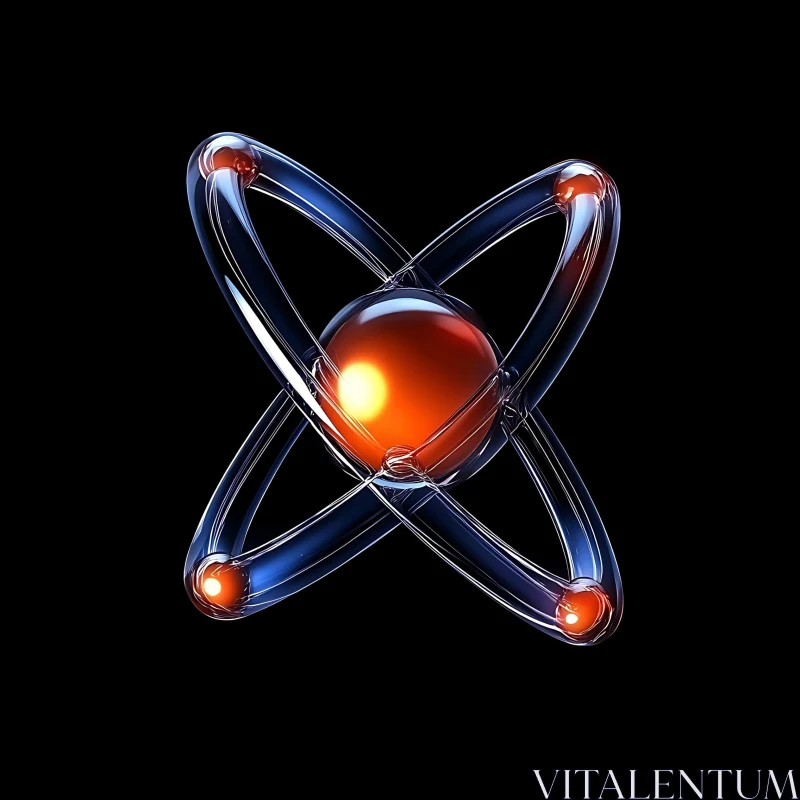 Digital Art of Atom with Glowing Nucleus AI Image