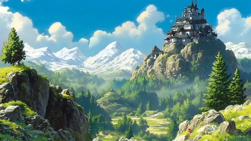 Picturesque Mountain Castle Scene