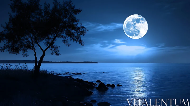 Serene Moonlight Over Calm Waters AI Image