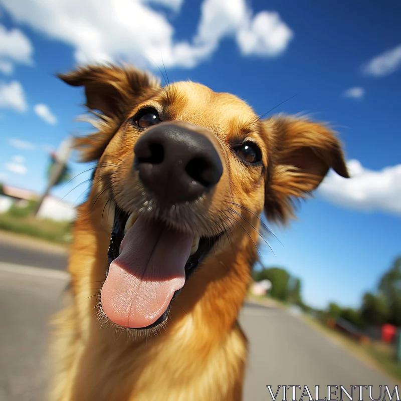 Joyful Golden Dog with Tongue Out Close-Up AI Image