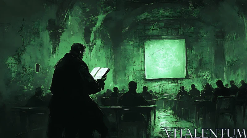 AI ART Green-Toned Classroom Lecture Scene