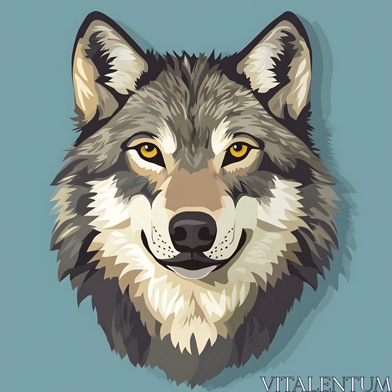 AI ART Stylized Wolf Face with Yellow Eyes