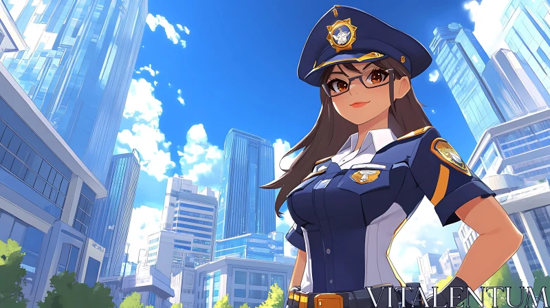 Vigilant Anime Policewoman in Urban Environment AI Image