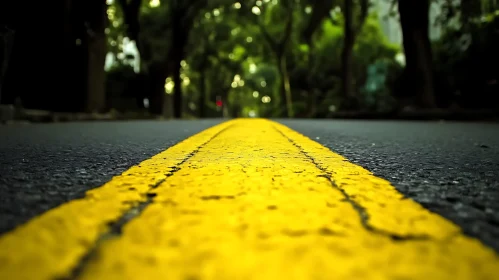 Asphalt Road With Yellow Line