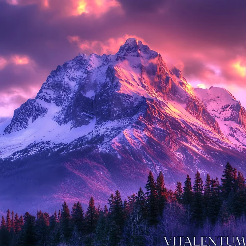 Snowy Mountain Peak at Sunset AI Image