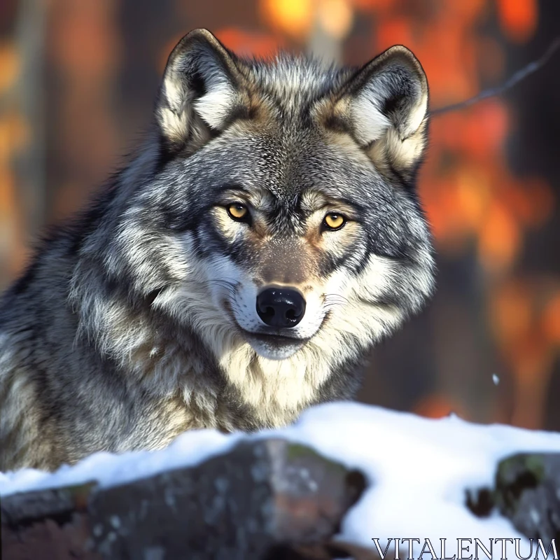 Lone Wolf in Snowy Landscape AI Image