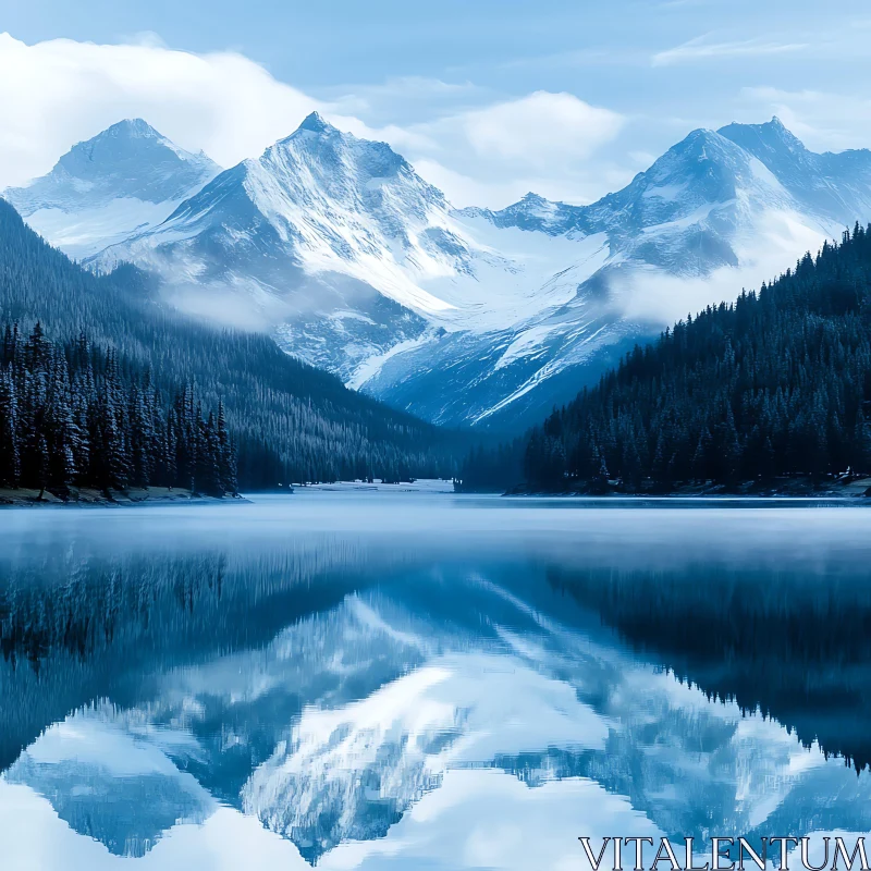 AI ART Snowy Peaks Reflected in Mountain Lake