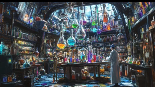 Mystical Science Lab with Colorful Elixirs