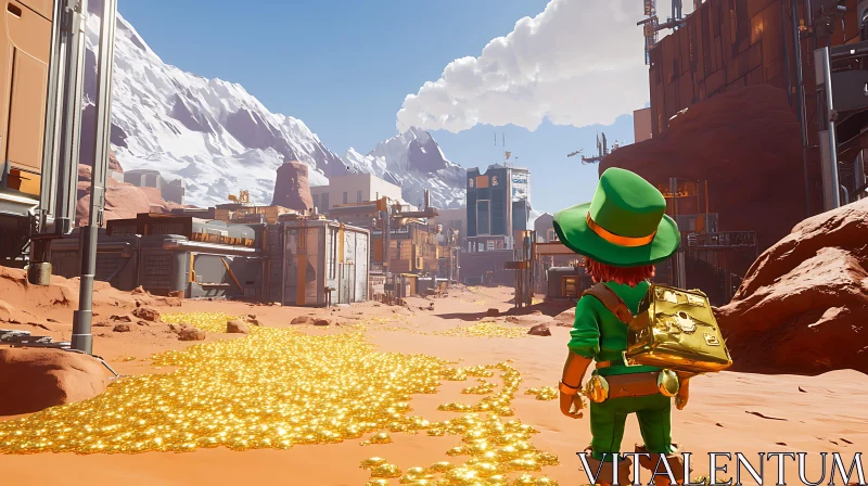 Golden Path Leprechaun: Desert City View AI Image