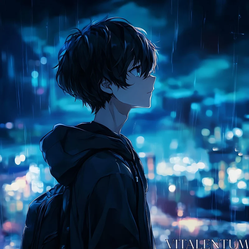 Melancholic Nighttime Anime Scene AI Image