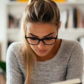 Focused Woman Reading Book