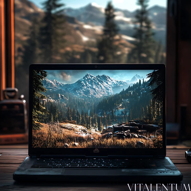 Mountain View on Laptop Screen AI Image