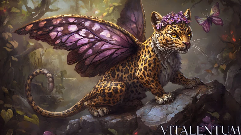 Winged Leopard with Floral Adornments AI Image