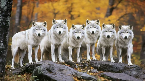 Six Wolves on the Rocks