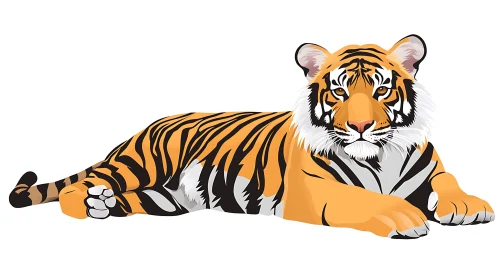Relaxed Tiger Illustration on White