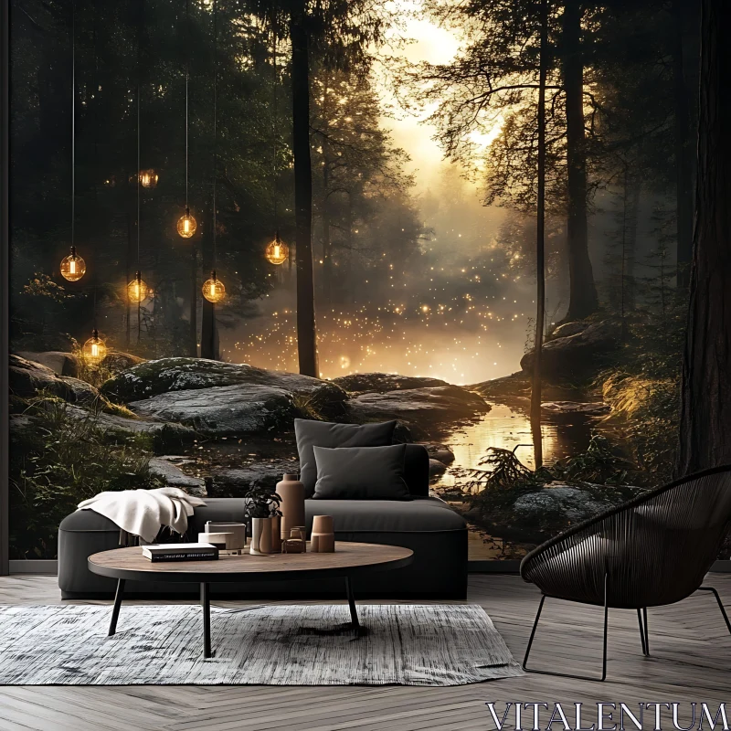 Mystical Forest-Inspired Living Room Decor AI Image