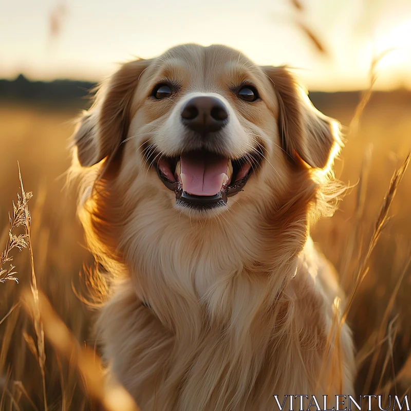 Joyful Golden Retriever at Sunset AI Image