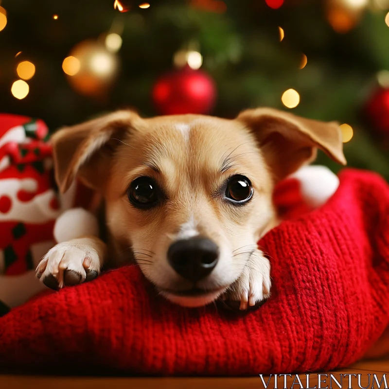 Adorable Puppy in Holiday Setting AI Image