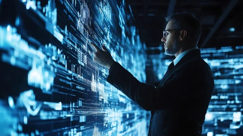Man Analyzing Data on Digital Screen