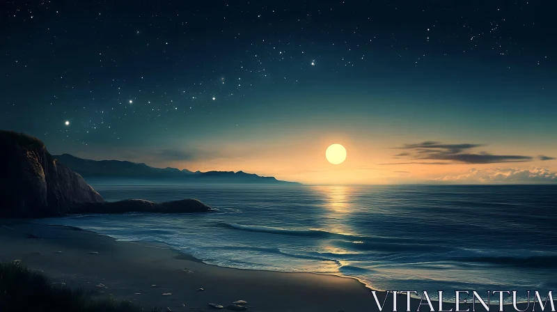 Moonlit Seascape at Night AI Image