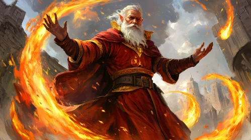 Fantasy Wizard Art with Fire Magic