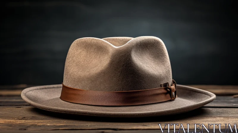 Functional Brown Fedora Hat on Wooden Table | Fashion Photography AI Image