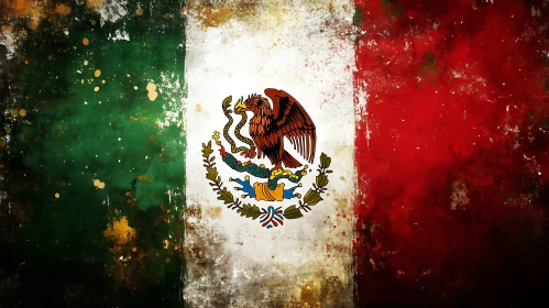 Vintage Mexican Flag with Eagle Emblem