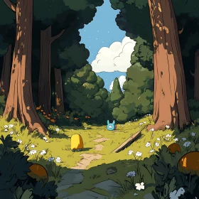 Cartoon Forest with Path and Characters