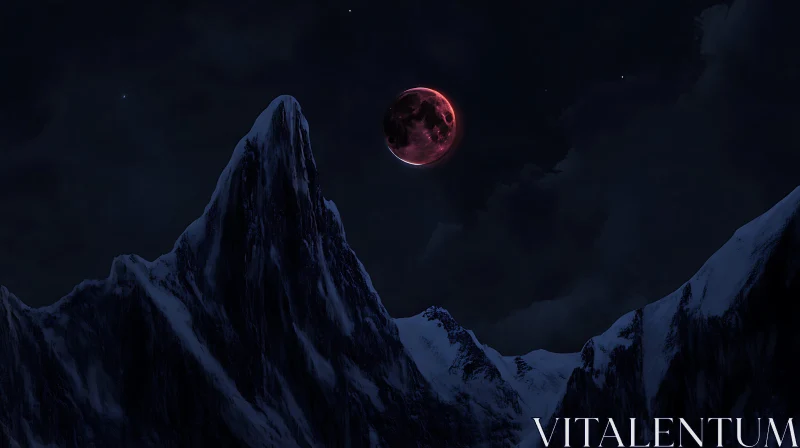 Blood Moon Mountain Night AI Image