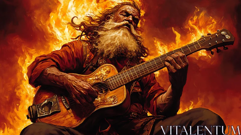 AI ART Man Playing Guitar in Flames