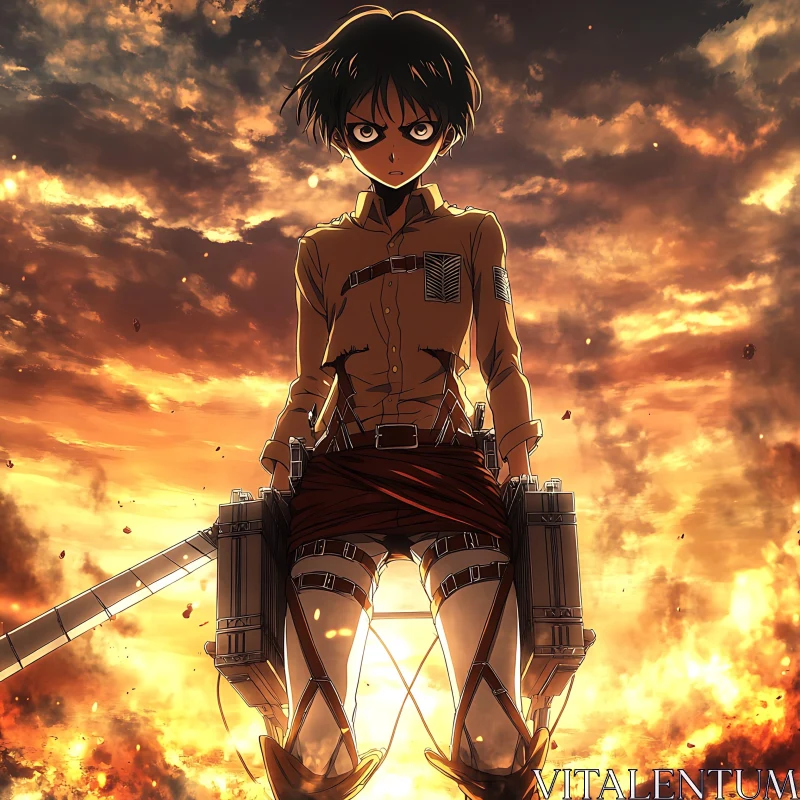 Fiery Backdrop Anime Character AI Image