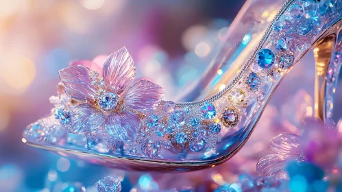 Luxurious Glass Shoe with Crystal and Flower Details