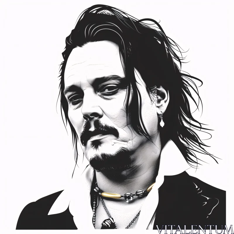 AI ART Detailed Monochrome Drawing of Johnny Depp