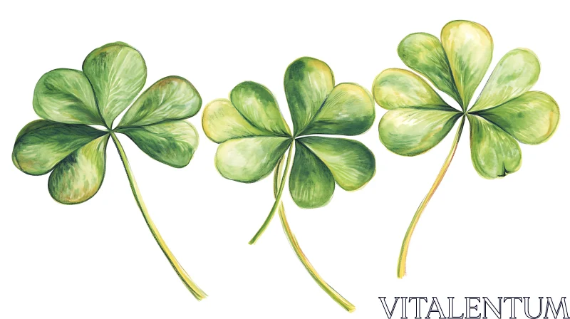 Lucky Clovers Watercolor Art AI Image