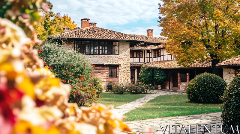 Rustic Countryside Stone House with Garden AI Image