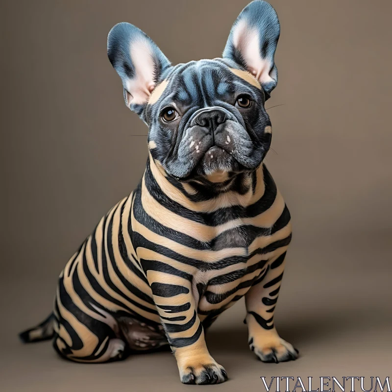 AI ART Zebra-Patterned French Bulldog Portrait