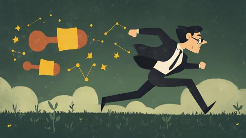 Illustration of a Businessman Sprinting for Growth